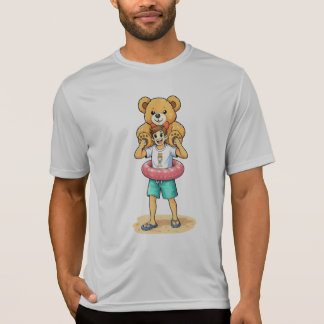 Camiseta Homem de Desenho Animado Fofo com Urso de Pelúcia