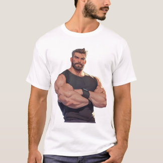 Camiseta Homem de desenho animado musculoso e barbudo