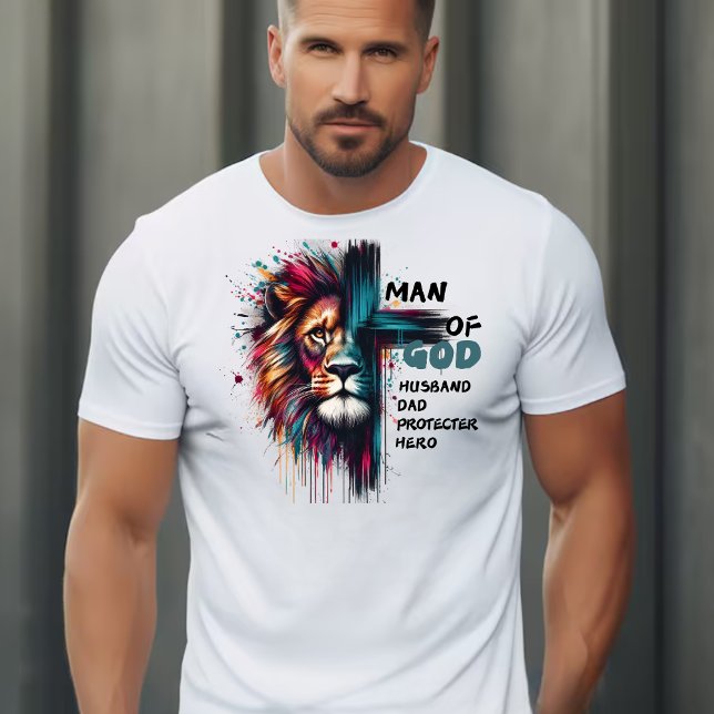 Camiseta Homem de Deus Lion Cross Dia de os pais Gift (Criador carregado)