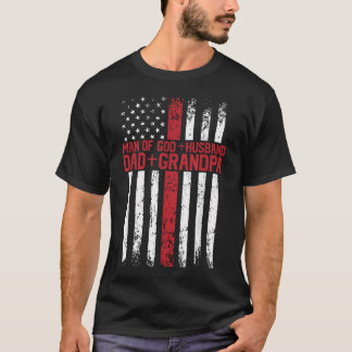 Camiseta Homem de Deus Marido Pai Cruz Bandeira Americana