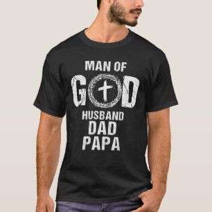 Camiseta Homem de Deus Marido Pai Papa Cruz Cristã Pai