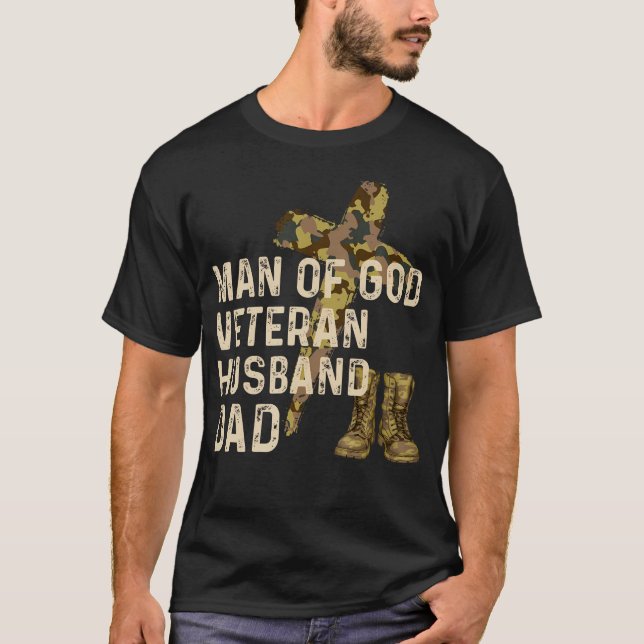 Camiseta Homem de Deus Marido Veterano Pai Christian Jesus  (Frente)