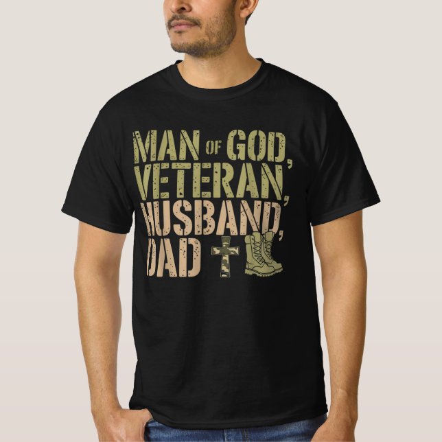 Camiseta Homem de Deus Veterano Marido Pai Jesus Cristão (Frente)