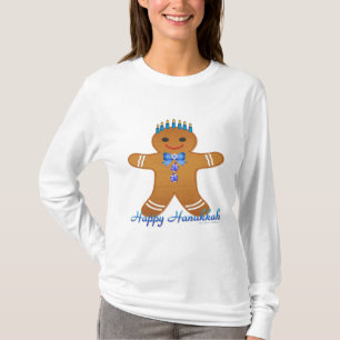 Camiseta Homem de gengibre da Menorá de Hanukkah feliz