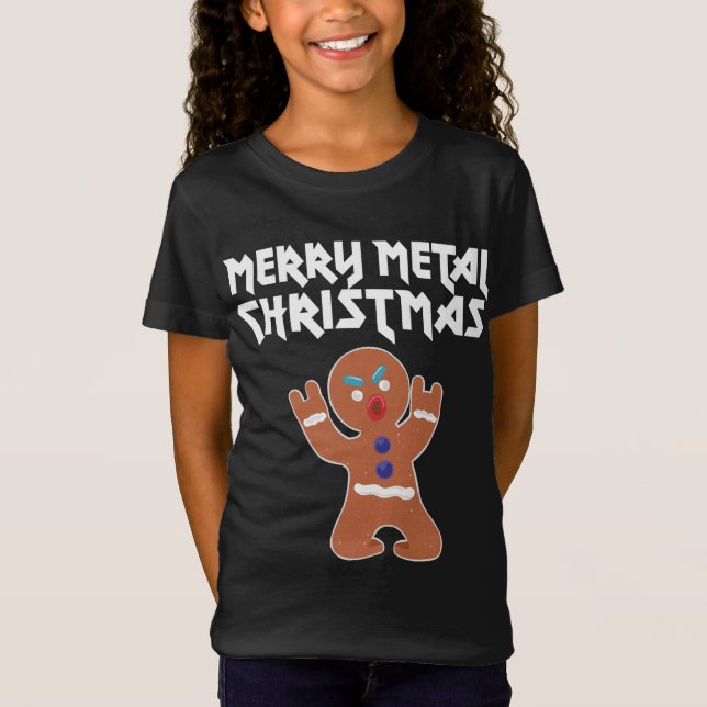 Camiseta Homem de Gingerpão de metal engraçado no Natal (Frente)