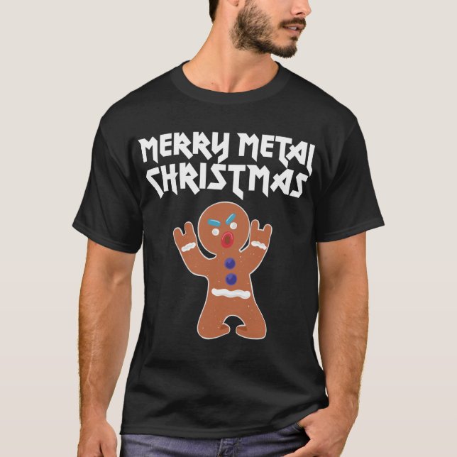 Camiseta Homem de Gingerpão de metal engraçado no Natal (Frente)