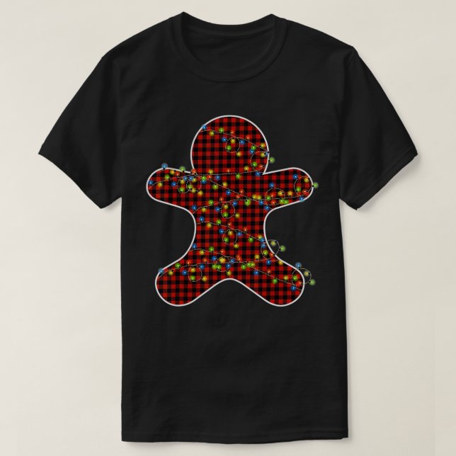 Camiseta Homem de Gingerpão de xadrez Vermelha Natal (Frente do Design)