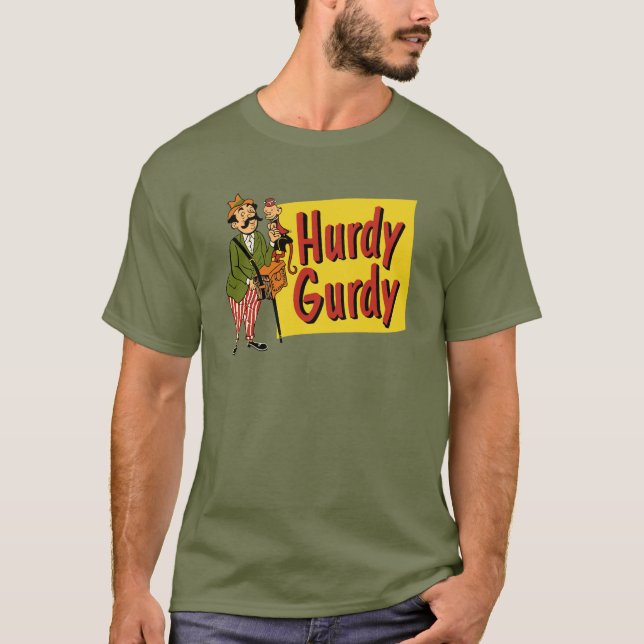 Camiseta Homem de Hurdy Gurdy com macaco e acordeão (Frente)