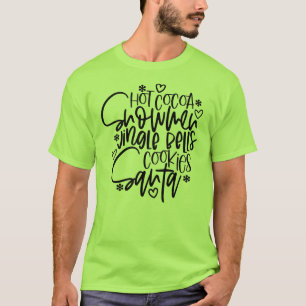 Camiseta Homem de Neve Cacau Quente Biscoitos Sininhos Nata