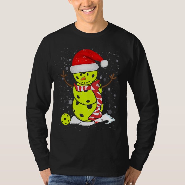 Camiseta Homem de Neve de Natal Picleball com Papai noel Ha (Frente)