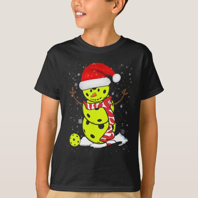 Camiseta Homem de Neve de Natal Picleball com Papai noel Ha (Frente)