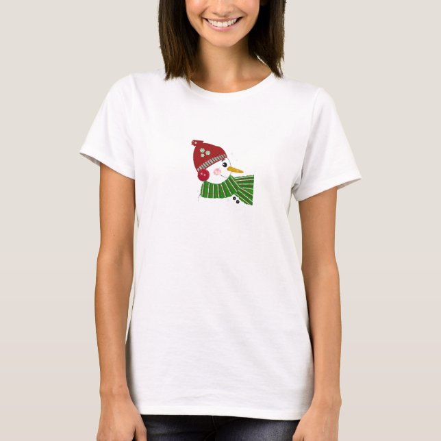 Camiseta Homem de neve em Red Hat e Green Scarf (Frente)
