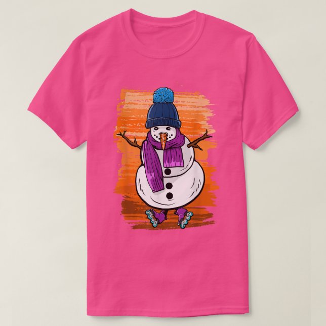 Camiseta Homem de Neve Engraçado com Skates (Frente do Design)