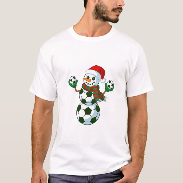 Camiseta Homem de Neve Futebol Natal Amantes do Esporte  (Frente)