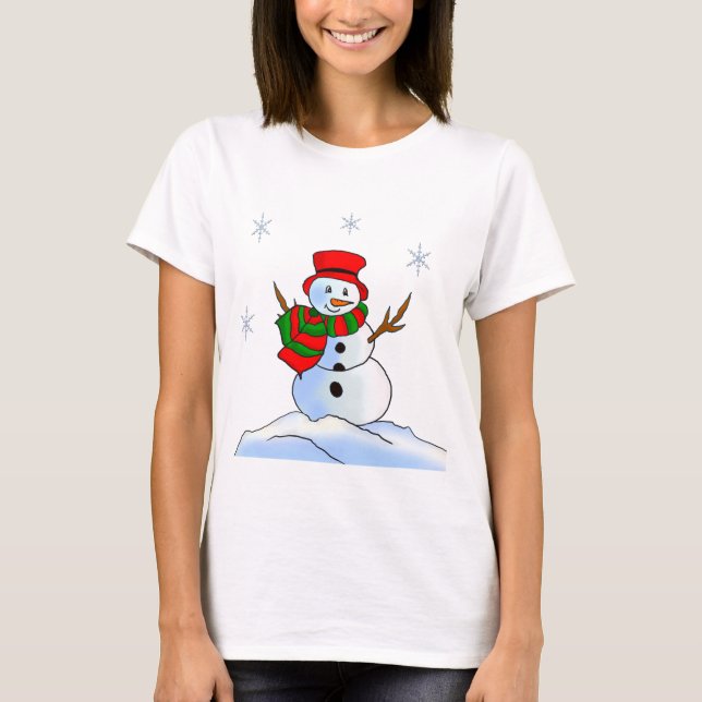 Camiseta Homem de neve personalizado em neve e flocos de ne (Frente)