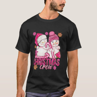 Camiseta Homem de Neve Rosa De Natal Com Canas Doces E Xmas