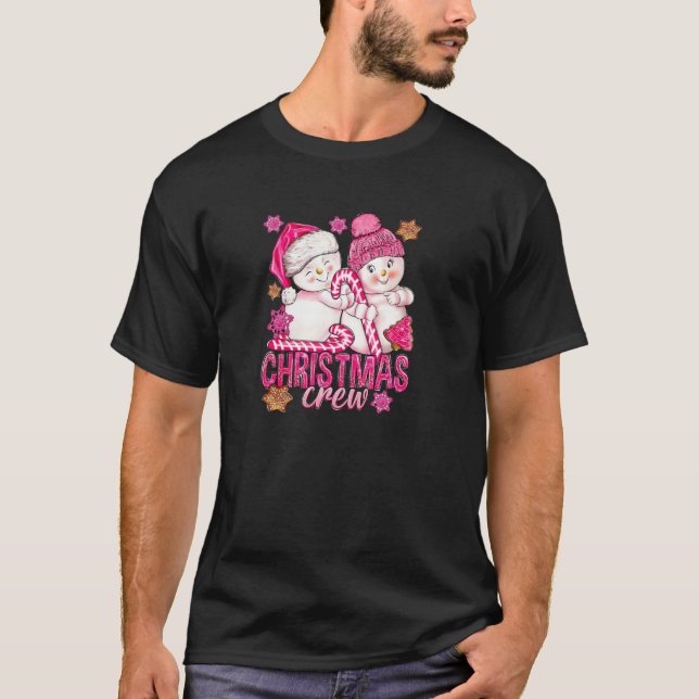 Camiseta Homem de Neve Rosa De Natal Com Canas Doces E Xmas (Frente)