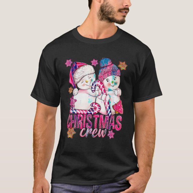 Camiseta Homem de Neve Rosa De Natal Com Canas Doces E Xmas (Frente)