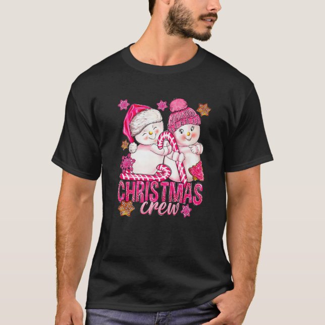 Camiseta Homem de Neve Rosa De Natal Com Canas Doces E Xmas (Frente)
