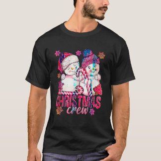 Camiseta Homem de Neve Rosa De Natal Com Canas Doces E Xmas