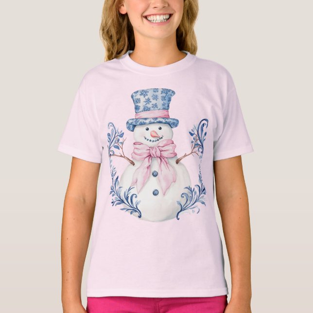 Camiseta Homem de Neve Rosa e Azul do Grande Milênio (Frente)