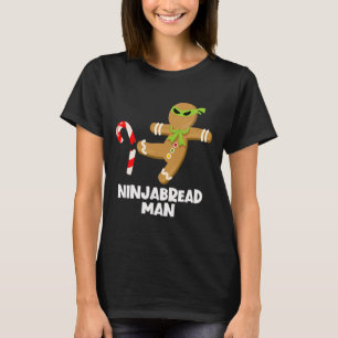 Camiseta Homem de Ninjabread Diversão Ginja Chutando Bastão