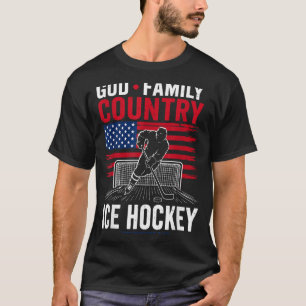 Camiseta Homem Deus Família País Hóquei no Gelo Patriótico