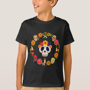 Camiseta Homem Dia-De-Los-Muertos Crânio de Açúcar Mexicano