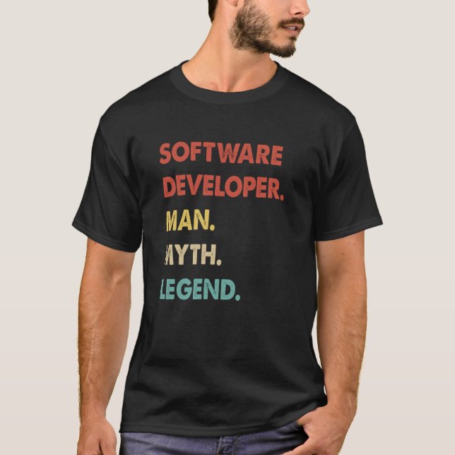 Camiseta Homem do desenvolvedor de software Mito Legenda 1 (Frente)