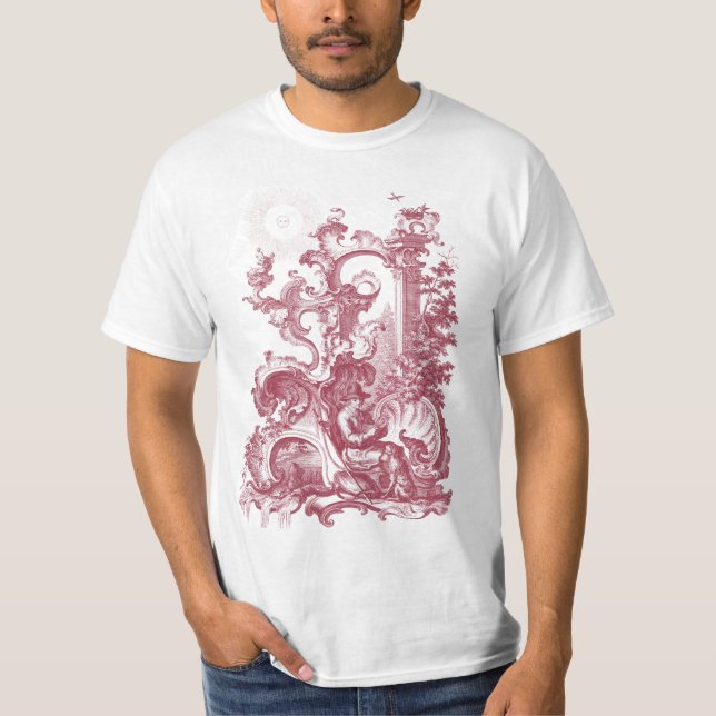 Camiseta Homem e cão vermelhos de Toile da gravura antiga (Frente)