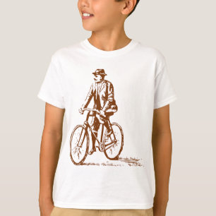 Camiseta Homem em uma bicicleta - noz Brown