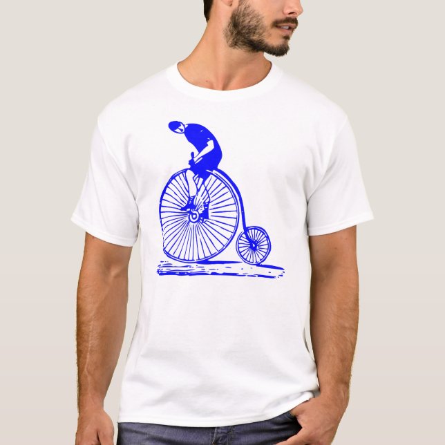 Camiseta Homem em uma penny Farthing - Azul (Frente)