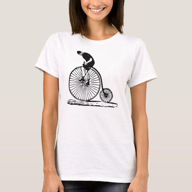 Camiseta Homem em uma penny Farthing - Preto (Frente)
