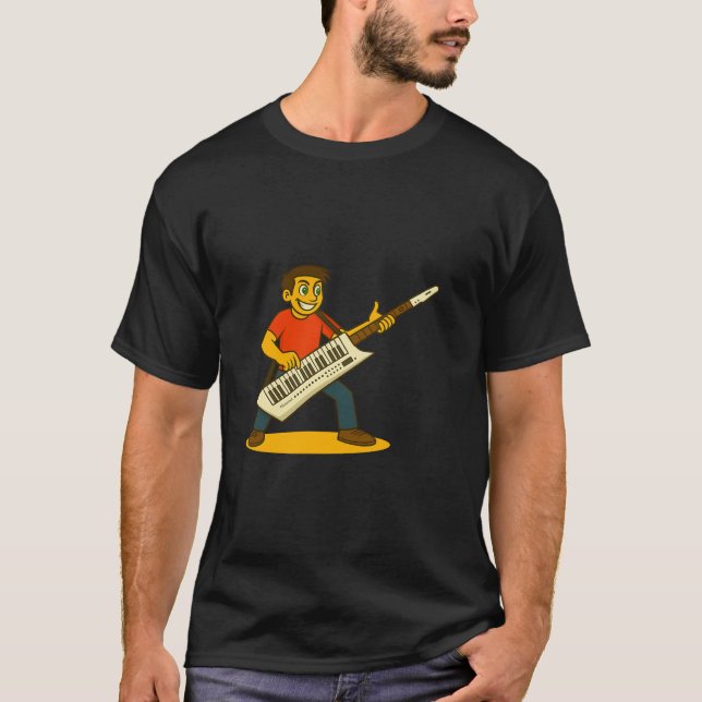 Camiseta Homem energético a tocar keytar (Frente)