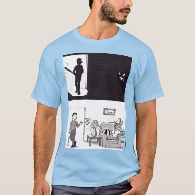 Camiseta Homem Entra Sala Escura Segurando Bat Baseball Ass (Frente)
