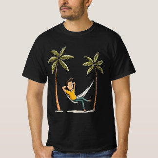 Camiseta Homem Feliz em Rede de Praia Férias Arte