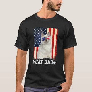 Camiseta Homem Gato Legal Papai Bandeira Americana Dia Dos