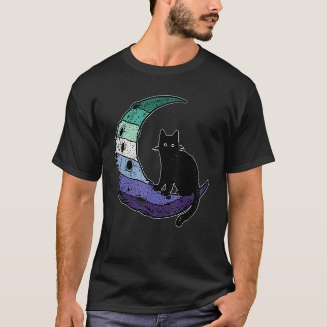 Camiseta Homem-gay Sinalizador de Orgulho Gato Lua Fora-de- (Frente)