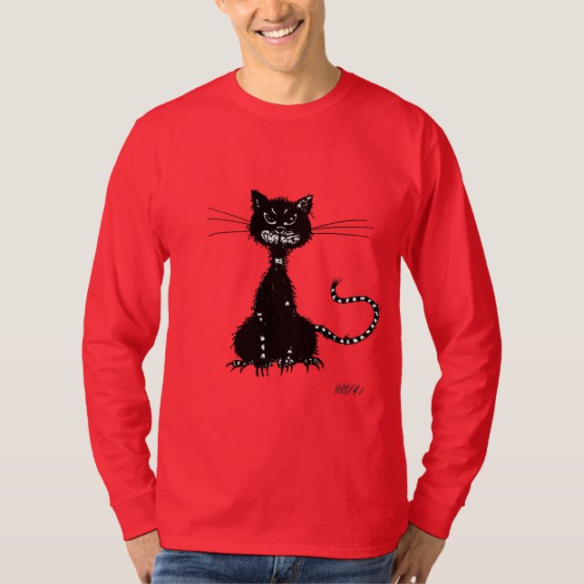 Camiseta Homem mau do gato preto do Grunge escuro (Frente)