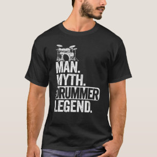 Camiseta Homem Mítico Baterista Lenda Tambores Homem Vintag