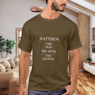 Camiseta homem mito lenda nome marrom