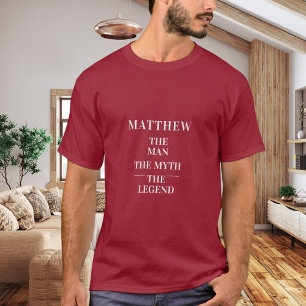 Camiseta Homem mito lenda nome vermelho