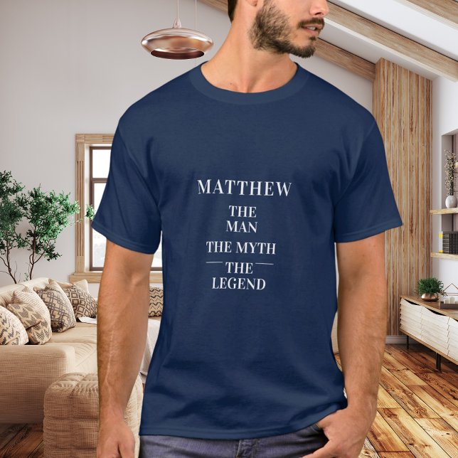 Camiseta Homem mito nome de legenda azul (Criador carregado)