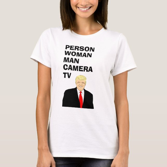 Camiseta Homem-Mulher Pessoa Câmera TV Engraçada Trump (Frente)