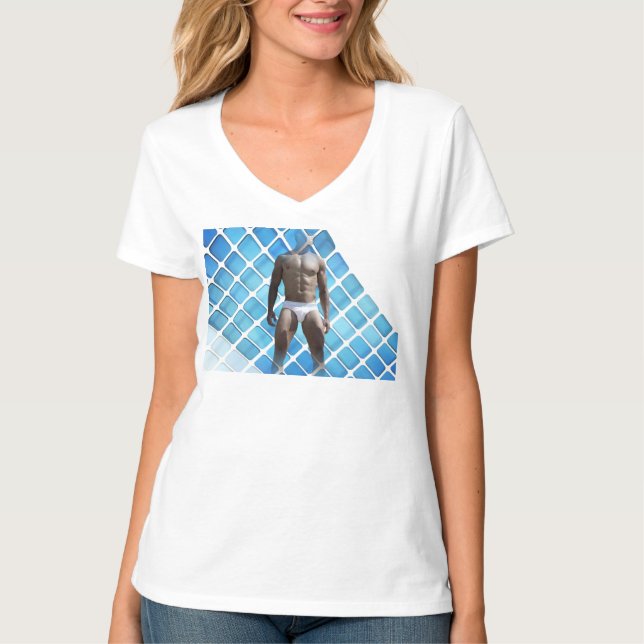 Camiseta Homem muscular SlipperyJoe, seis abdominais, branc (Frente)