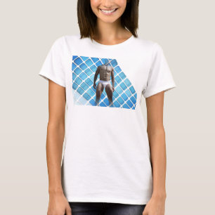 Camiseta Homem muscular SlipperyJoe, seis abdominais, branc