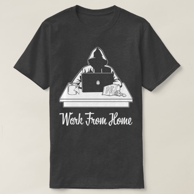 Camiseta Homem Negro Trabalhando Com Computador E Papel De  (Frente do Design)