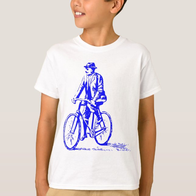 Camiseta Homem numa bicicleta - Azul (Frente)