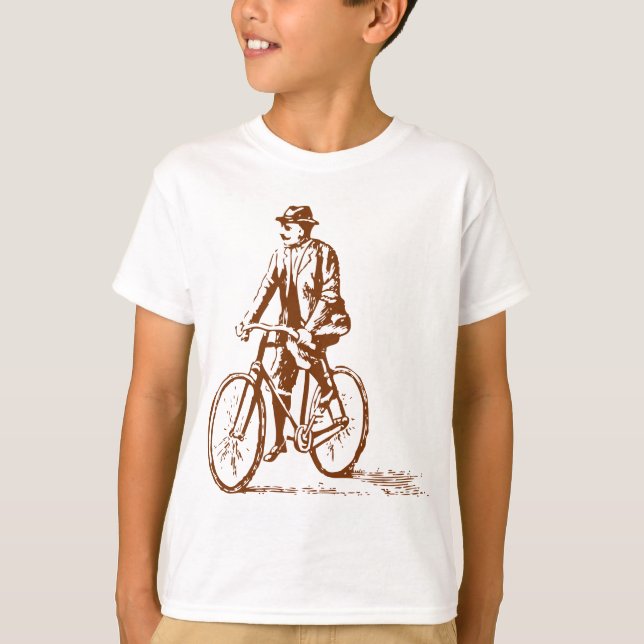 Camiseta Homem numa bicicleta - Castanho-da-Noz (Frente)