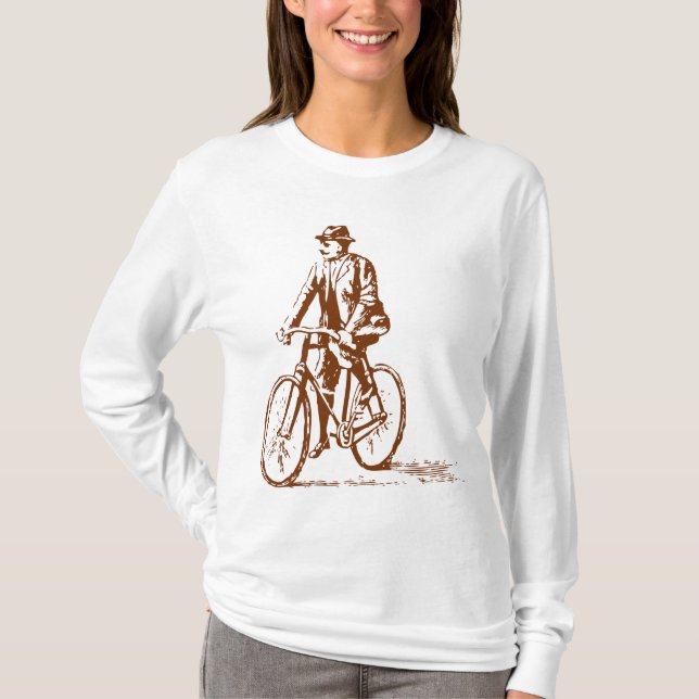 Camiseta Homem numa bicicleta - Castanho-da-Noz (Frente)